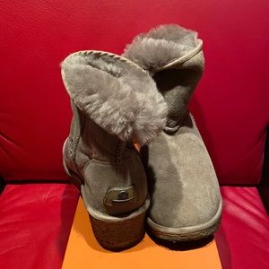 Koolaburra Original Sheepskin Lined Platform Logo  Suede Booties